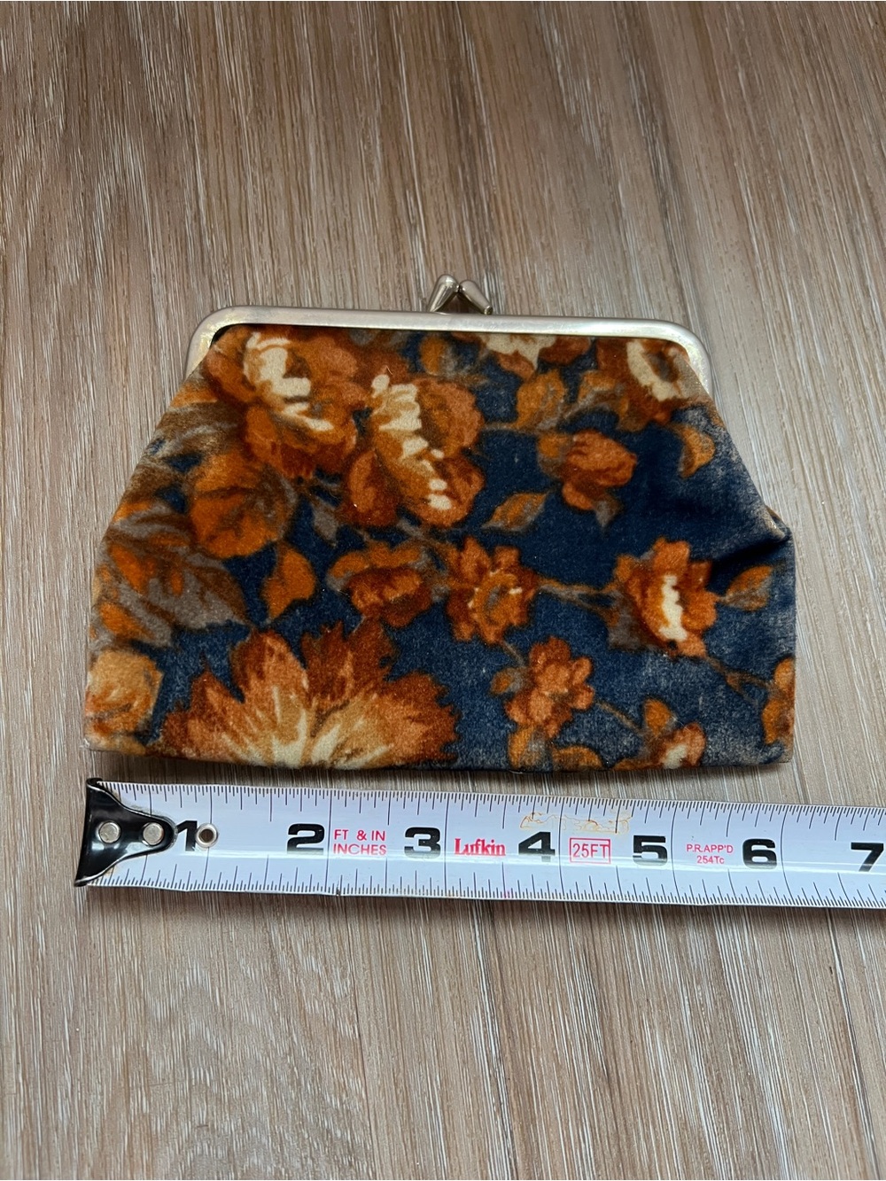 Vintage 1970s Velvet Floral Kiss Lock Coin Purse Retro Boho blue gold orange - Picture 3 of 4